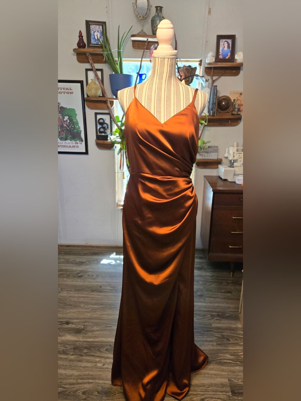 Revelry Burnt Orange Satin Strapless Slip Gown